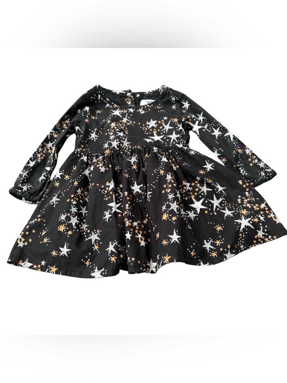 Old Navy Black Star Print Long Sleeve Dress with Gold Accents